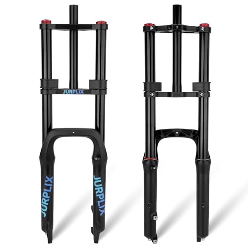 JURPLIX Air Suspension Fork 20 inch 4.0 Fat Tire Double Shoulder Snow Bike Beach Bike E-Bike Mountain Bike, 180mm 7.09″ Travel 135mm 5.31″Spacing Hub Straight Tube MTB Manual Lockout 9mm 0.354″ QR