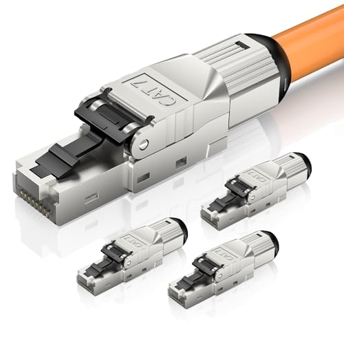 Ltemziiy Cat 7 RJ45 Stecker Werkzeuglos Netzwerkstecker Werkzeuglos POE für Cat7 Cat6A Verlegekabel 10 Gbit/s Geschirmt Lan Stecker Cat 7 WerkzeuglosWiederverwendbar 4Stück
