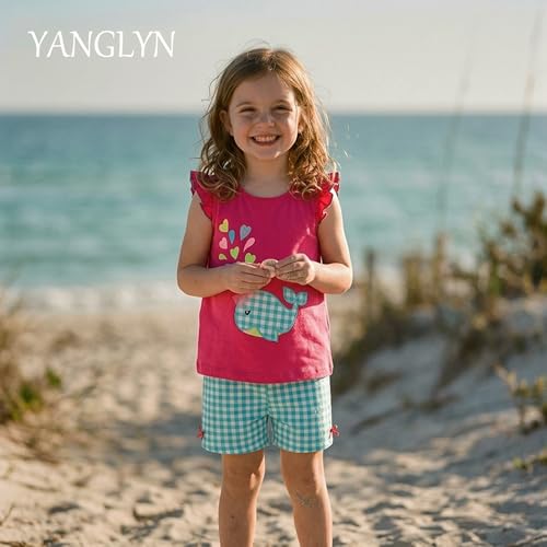 Image of Girls Shorts Set Outfits for Toddler Girls T-shirts Clothing Sets Kids Summer Graphic Cotton Tops Tees 3-7 Years