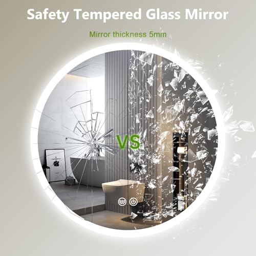 CROWNSHOP Bathroom Mirror with LED Lights, 50cm Round Illuminated Wall Mounted Makeup Mirrors with Touch Sensor Switch & Anti-Fog, 3 Lighting Modes, Dimming, Vanity Mirror - Cosy Home Interiors CROWNSHOP Bathroom Mirror with LED Lights, 50cm Round Illuminated Wall Mounted Makeup Mirrors with Touch Sensor Switch & Anti-Fog, 3 Lighting Modes, Dimming, Vanity Mirror - Image 5