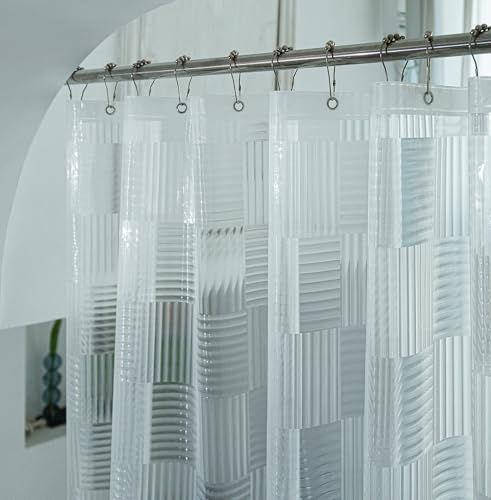 Tonnali Clear Shower Curtain Liner with Design, 100% EVA Vinyl Heavy Duty Textured Transparent Waterproof Shower Curtains for Bathroom with 3 Large Magnets, Geometric 3D Pattern, 72 x 72 inch