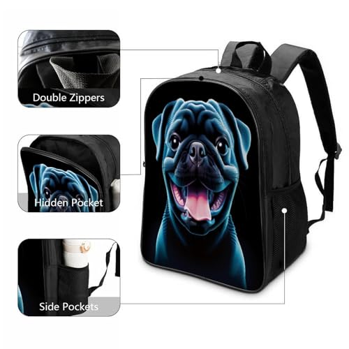 Mochila escolar de perro pug impermeable 3D de 40cm para guardería 3