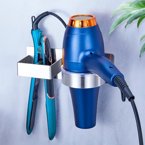 YAYINLI Hair Dryer Holder Wall Mounted, Hair Tool Organizer for Bathroom, Adhesive Blow Dryer Holder, Stainless steel Hair Dryer Hanger Straightener Holder Curling Iron Holder for Barber Shops