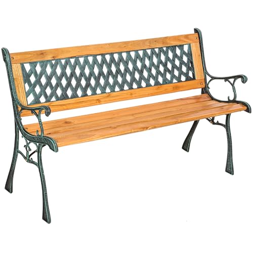TecTake® Banc de Jardin Solide en Bois Naturel laqué et Fer Forgé, Banquette de Jardin Résistant...