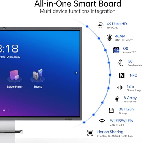 Image of 4K Smart Board - Google EDLA-Certified Interactive Whiteboard, 50-Point Touch, Wireless Casting - Digital Whiteboard for Classroom & Office & Home,300+ Free Apps(Board & Wall Mount Only) (75 Inch)