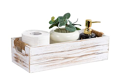 TIMRIS Rustic Wooden Box Farmhouse Bathroom Decor Box Wooden Toilet Paper Holder Toilet Tank Basket Decorative Storage Container Box Whitewash