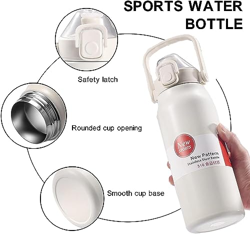Image of Being One Insulated Water Bottle with Straw, Water Bottle with Handle Double Wall Vacuum Insulated Stainless Steel Water Bottle for Hot Cold Drinks (1000 ML, Black)