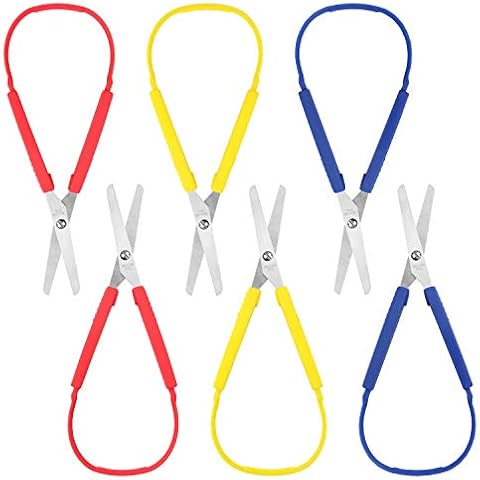 Handi Stitch 20cm/8 inches Adaptive Easy Grip Loop Scissors (6 Pack) - Right & Left Hand Use - Squeeze Design Handles for Small Hands & Special Needs - Easy Self Opening Scissors for Children & Adults Cover