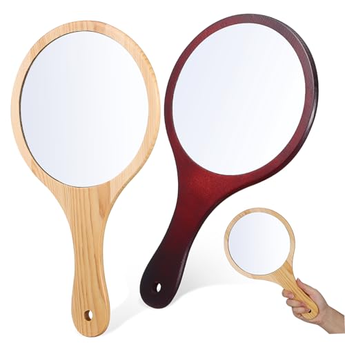 Housoutil Sturdy Wooden Frame Hand Mirror Large Size Makeup Mirror Handheld Travel Mirror Sleek Appearance Match Your Home Style