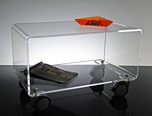 Slato Table basse à deux étages avec roulettes de salon Design moderne en plex. Transparent Cleo petit
