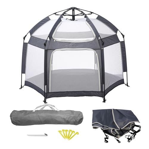 Image of Portable Baby Playpen with UPF50+ Canopy | 1-Second Setup | Foldable & Travel-Friendly Baby Play Yard | Ideal for Indoor/Outdoor Use(Gray)