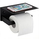 Toilet Paper Holder with Phone Shelf, The Midnight Series - Matte Black Wall Mount Dispenser with Large Storage, Industrial Grade SUS304 Stainless Steel Bathroom Hardware, Rust Proof (Matte Black)
