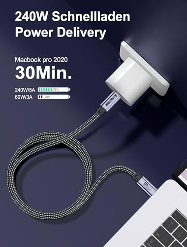 GenuineXER USB-C to USB-C Cable 240W 5A Fast Charging, 20Gbps USB 3.2 Gen2 Data, 4K@60Hz Video, Compatible with iPhone 17/16/15 Pro Max, MacBook, iPad, Samsung S25/24/23 Ultra 1.2 Meter