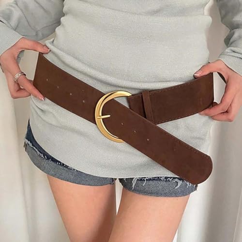 Yalice Women’s Wide Leather Belt for Dresses Vintage Western Cowgirls Thick Waist Belts Chunky Suede Belt with Metal Buckle2