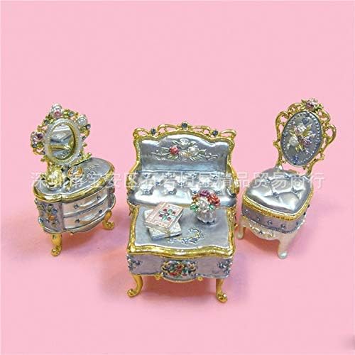 ZAMTAC European Painting Crafts, Metal Crafts Mini Chair Table Dressing Table Sofa, Jewelry Box,Table Decorations Gifts (A395) - (Color: Light Yellow)