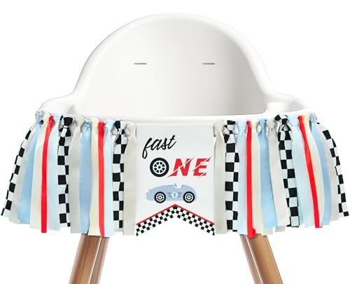 Image of Kriyokiaa Fast One Highchair Banner 1st Birthday Boy Race Car First Birthday Party Decorations Fast One Race Car Photo Prop Cake Smash