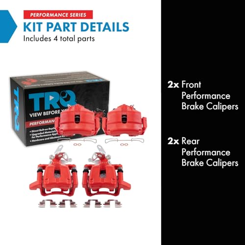 Image of TRQ Front and Rear Brake Caliper Set Coated Brackets Compatible with 2010 Volkswagen Golf 2005-2010 Jetta 2006-2009 Rabbit