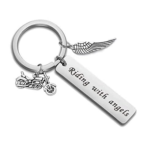 Motorcycle Memorial Jewelry Memorial For Brother Dad Husband Sympathy gift Riding With Angels Keychain With Wing Car Truck Memorial (Riding With Angels) Cover
