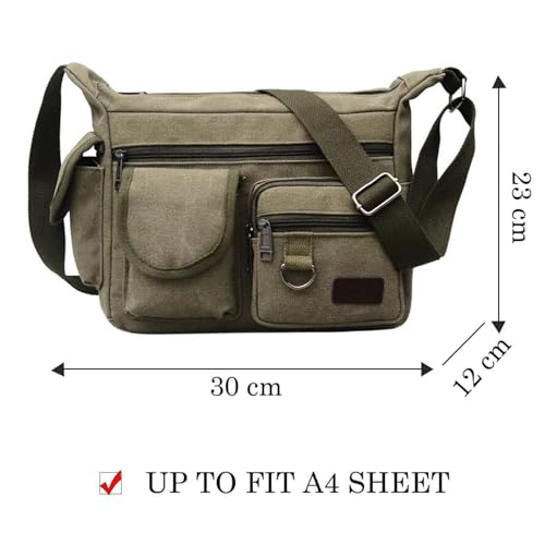 BOMKEE Schultertasche Umhängetasche Herren Canvas Messenger Bag Herrentasche Wasserdicht Tasche für Reisen, Wochenender, Schule (Grün)
