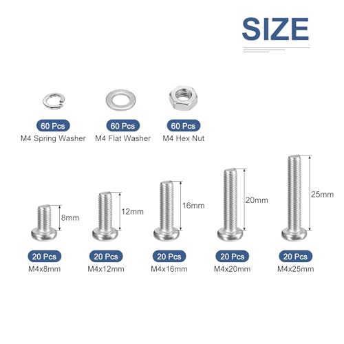 DTGN 280Pcs Machine Screws Assortment Kit, M4 Phillips Pan Head Nut and Bolt Assortment Kit - Image 2