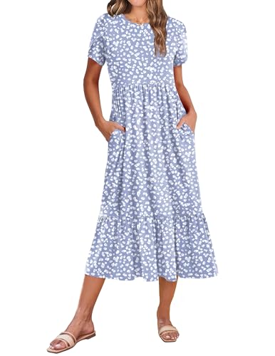 Image of Zeagoo Women Summer Midi A Line Dress Short Sleeve Casual Flowy Tiered Beach Long Sundress with Pockets 2026 Vacation Travel