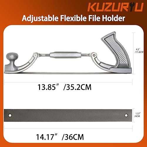 KUZURYU Adjustable Flexible Body File Holder, Adjustable for Convex & Concave Curves, 14" 9-TPI Dual-Side Blade for Smoothing, Shaping & Filing, Fits Multiple Adapters. — view 2
