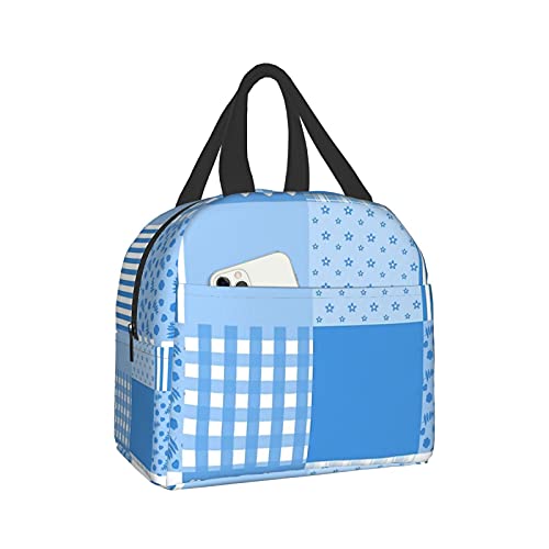 Fashion Blue And White Patchwork Lunch Box Insulated Cooler Lunch Tote Bag Travel Picnic Durable Shopping Reusable Waterproof Bags For Women #TOP5
