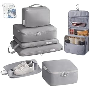 トラベルポーチ 圧縮 9点セット 旅行用ポーチ スペース節約50％ 【2025新設計】旅行用圧縮袋 便利旅行圧縮バッグ パッキングポーチ 洗面用具 旅行用 撥水加工 衣類仕分け 温泉 出張 海外 修学旅行 靴用 下着収納 (グレー)" 