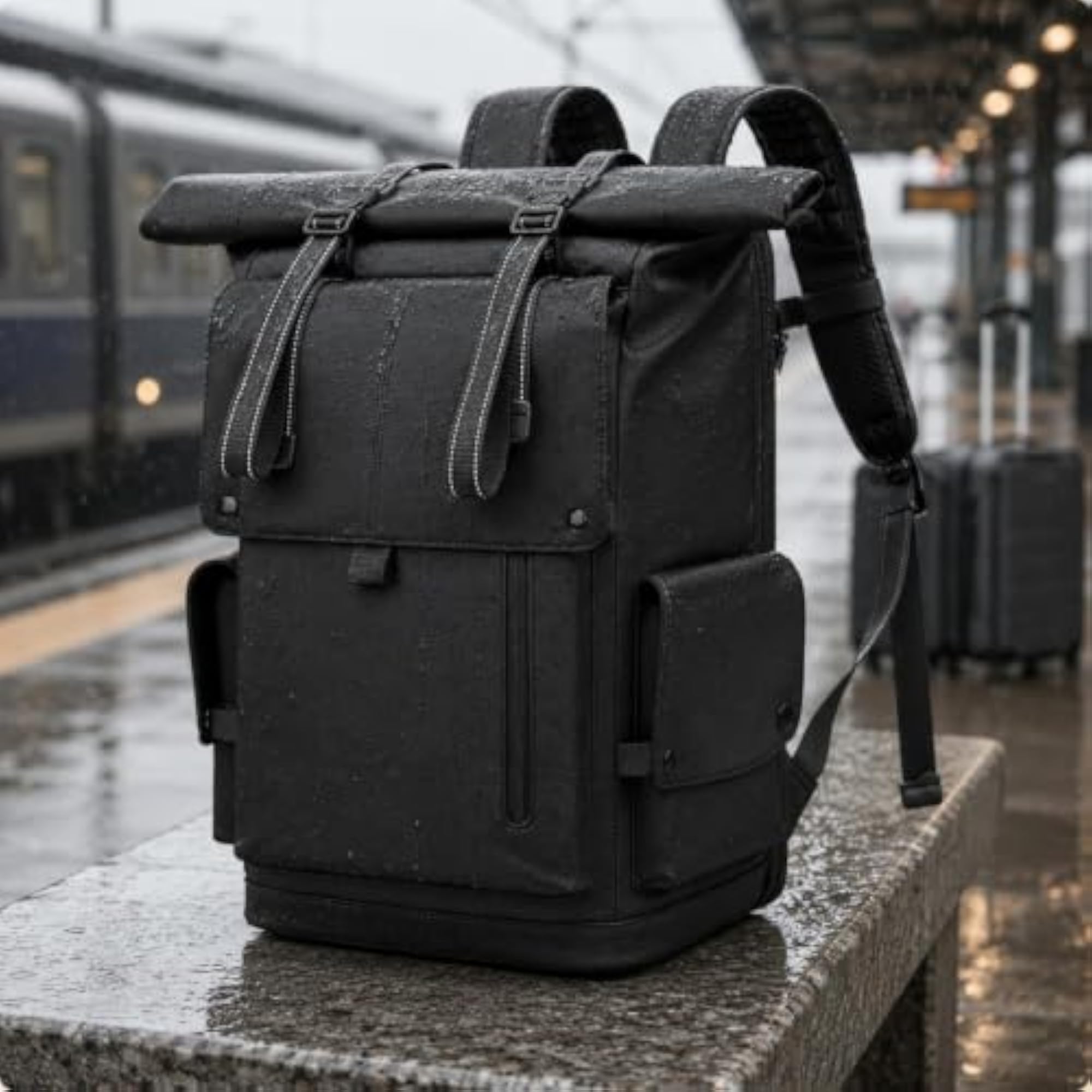 Large Capacity Travel Backpack, Roll Top Rucksack