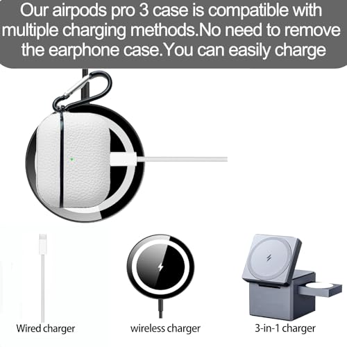 Image of for Leather AirPods Pro 3 Case 2025|Cute Hard Air Pods Pro 3 Case (Model A2700 /A2931)|with Keychain|Retro Airpod 3 Pro Cases for Man Women(White)