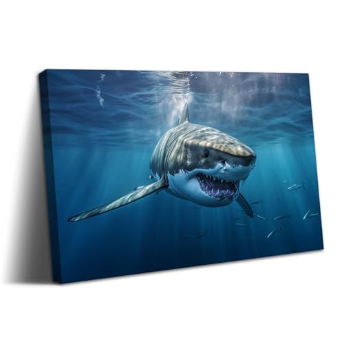 YONICA Blue Shark Wall Art Canvas Print 18x12