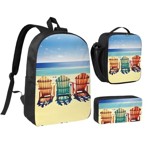 Sac à dos d'école léger au motif plage avec kit repas complet pour les journées de classe