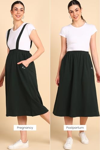 Image of ZELENA Maternity Jersey Skirt for Women with Pockets | 100% Soft Cotton Pregnancy & Postpartum Skirt | Stretchable Maternity Skirt with Detachable Strap for Mothers