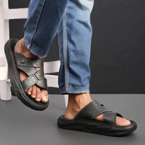 Image of Centrino Men's Slide Sandals | Stylish Adjustable Velcro Strap Sandal with Grip Insole | Casual Summer Footwear | Comfortable Casual Footwear for Office, Travel & Walking (9577)