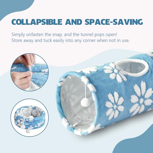 Image of Straight Cat Tunnel for Indoor Cats 47 inchx12 inch, Blue Flower