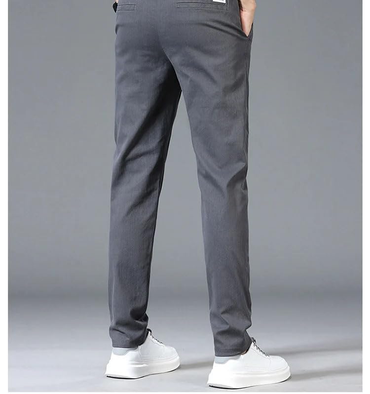 Men's Cotton Fashion Casual Straight Pants Drawstring Elastic Waist Men Clothing4