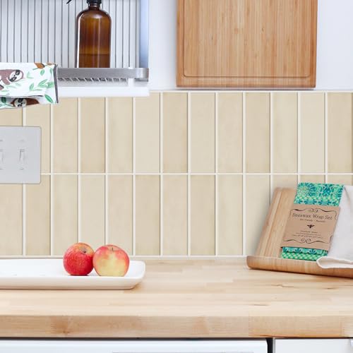 Peel and Stick Subway Backsplash Tiles, 5 Pack, 12 x 12 in, Almond by SELECT LIGHTING - Used condition - Image 5
