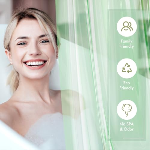Image of AmazerBath Shower Curtain Liner, 72x72 Transparent Mint Green Shower Liner, Lightweight Plastic Shower Curtain Liners, Waterproof Shower Liner for Bathroom with 3 Magnets and 12 Grommet Holes