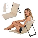 RNPKZ Strandsitz mit Rückenlehne, Strandkorb mit Rückenlehne, Bodenstuhl Gefaltetes Sitzkissen, Tragbare Strandliege Faltbarer Bodenstuhl Klappbares Tribünenkissen für Picknick, Angeln,Camping (Beige)
