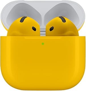 MERLIN CRAFT CUSTOMISED PAINTED APPLE AIRPODS 4 ANC WIRELESS EARBUDS, BLUETOOTH HEADPHONES, PERSONALIZED SPATIAL AUDIO, SWEAT AND WATER RESISTANT, USB-C CASE, H2 CHIP (YELLOW GLOSSY)