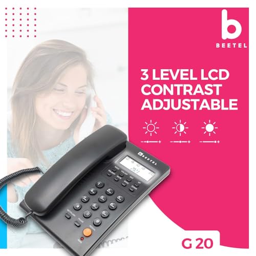 Beetel G20,TEC Certified,Caller ID Phone LCD Display, Ringer LED, DTMF/FSK Compatible, Adjustable Handset/Ringer Volume,Music on Hold,Desk/Wall Mountable,3 Level LCD Contrast,Alarm(Black)