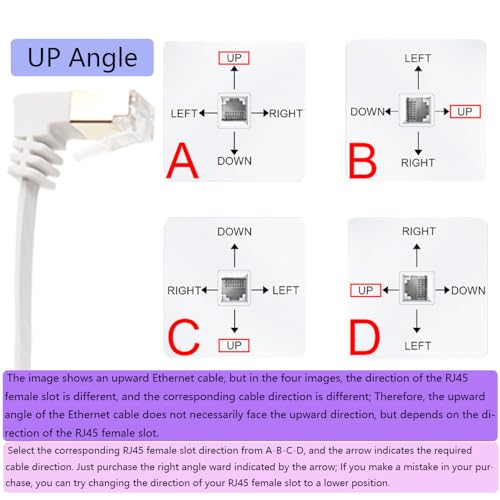Cat6 Ethernet Cable 90 Degree Downward Right Angle, Flat CAT6 Gigabit Internet Network LAN Patch ​Cords- for PC,Router,Modem 32AWG FTP Cat6 Network Cable White (UP Angle, 10FT)