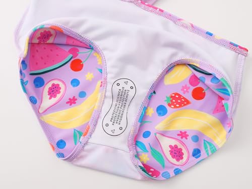 Image of Dvenki Big Girls Asymmetric Cutout Swimsuit Adjustable Straps Sizes 6X-16 | color block, leopard, tropical prints, front lined swimwear, removable pads, suitable for beach, vacation, pool play