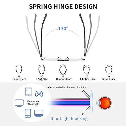 Jjwell 3 Pack Reading Glasses For Men Blue Light Blocking, Lightweight Rimless Metal Mens Eyeglasses Readers, Anti Eyestrain/Dryness/Computer Glare/Uv 400, Spring Hinge Eyeglasses(200 Strength) #TOP2