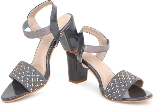 Image of Action Crystal-Embellished Slide Sandals| Block Heel| Water-Resis Tant| Textured EVA Sole Black