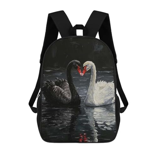 Sac à dos enfant résistant 17 pouces, cartable imprimé en 3D cygnes pour grand cahier