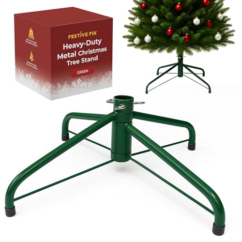 Festive Fix Supporto per Albero di Natale Verde per Alberi Veri, Base in Metallo Resistente con Viti Regolabili e Design Stabile a treppiede, Supporto per Albero di Natale Durevole per Alberi Veri e
