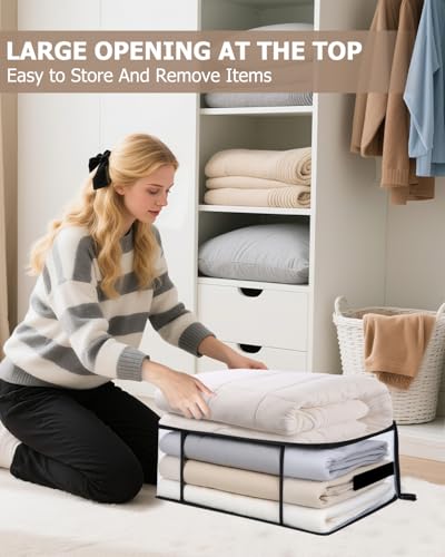 Cexovo 3 Stück Aufbewahrungstaschen Transparent 35L,Aufbewahrungsbox mit Deckel,Große Kleideraufbewahrung Umzugskartons,Faltbare Aufbewahrung Boxen mit Reißverschlüssen Griff für Kleidung,Bettdecken