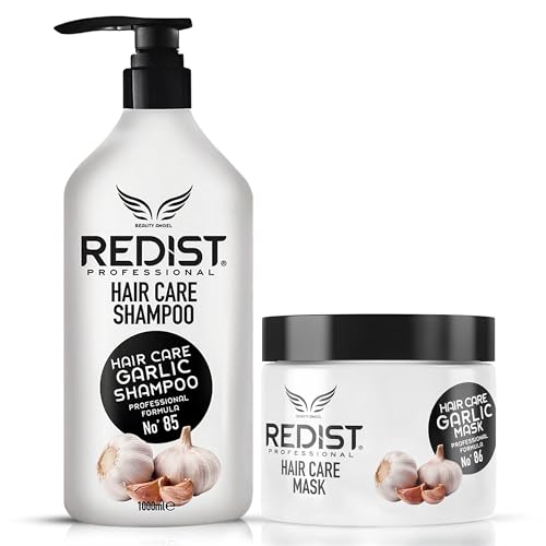 Redist Champú Profesional Anticaída con Ajo 1000 ml + 1 Mascarilla Capilar 475 ml | Fortalece y Nutre | Previene la Caída del Cabello | Para Cabello Seco, Frágil o Dañado. ((Paquete de 1+1))