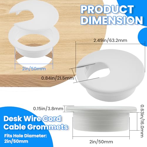 Image of 2 inch(50mm) White Desk Hole Cover Grommet ABS Plastic Wire Organizers for Computer Desk Cabinet (3 Pack)